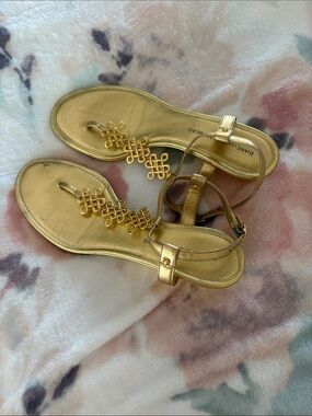 Diane Von Furstenberg Metallic Gold T-Strap Sandals